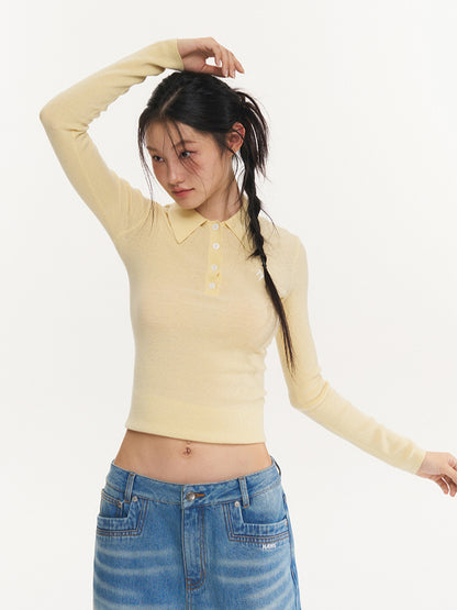 Black &amp; Yellow Wool Polo Knit Top