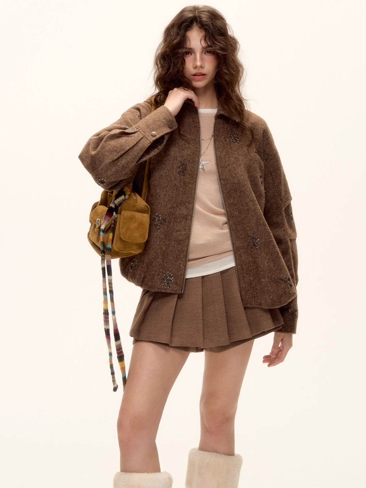 Mohair Blend Pleated Mini Skirt