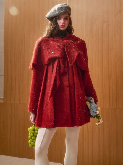 Little Red Hood Winter Knit Cape