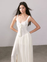Lace Knit Spaghetti Strap Slit Long Dress - CHINASQUAD