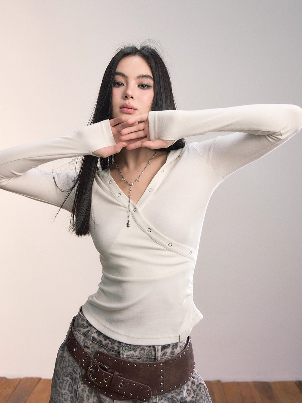 Crossover Hooded Slim-Fit Knit Sweater