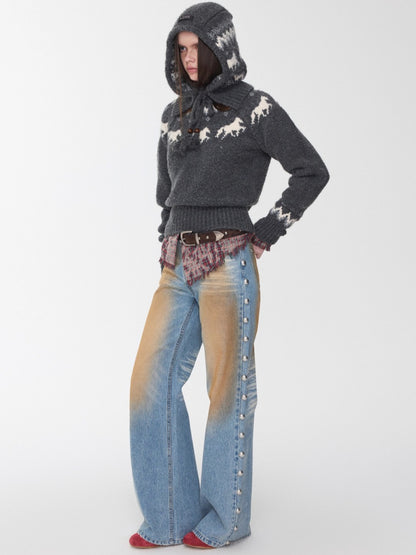 Fair Isle Pony Jacquard Knit Balaclava Hat