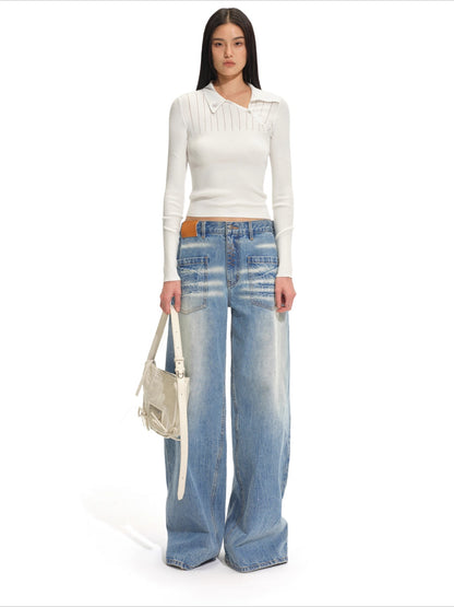 Classic Asymmetric-Collar Knit Crewneck