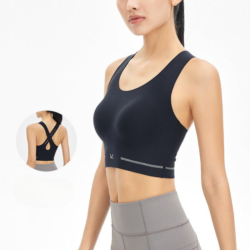 Cross-back Shoulder Straps with Extended Hem Yoga Sports Bra