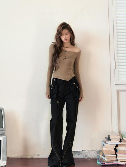 Cut-Out Tencel Long Sleeve T-shirt