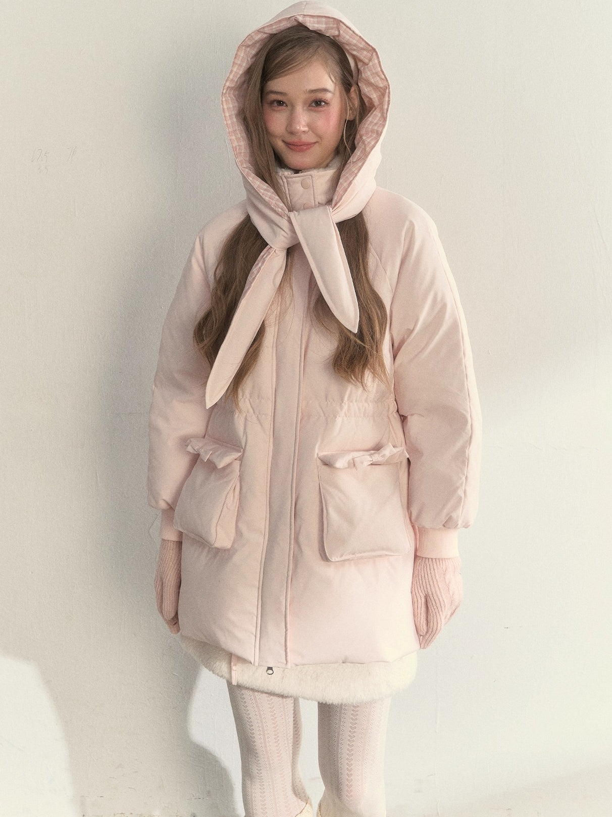Blush Scarf-Hood Down Coat