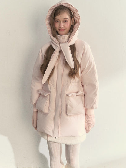 Blush Scarf-Hood Down Coat