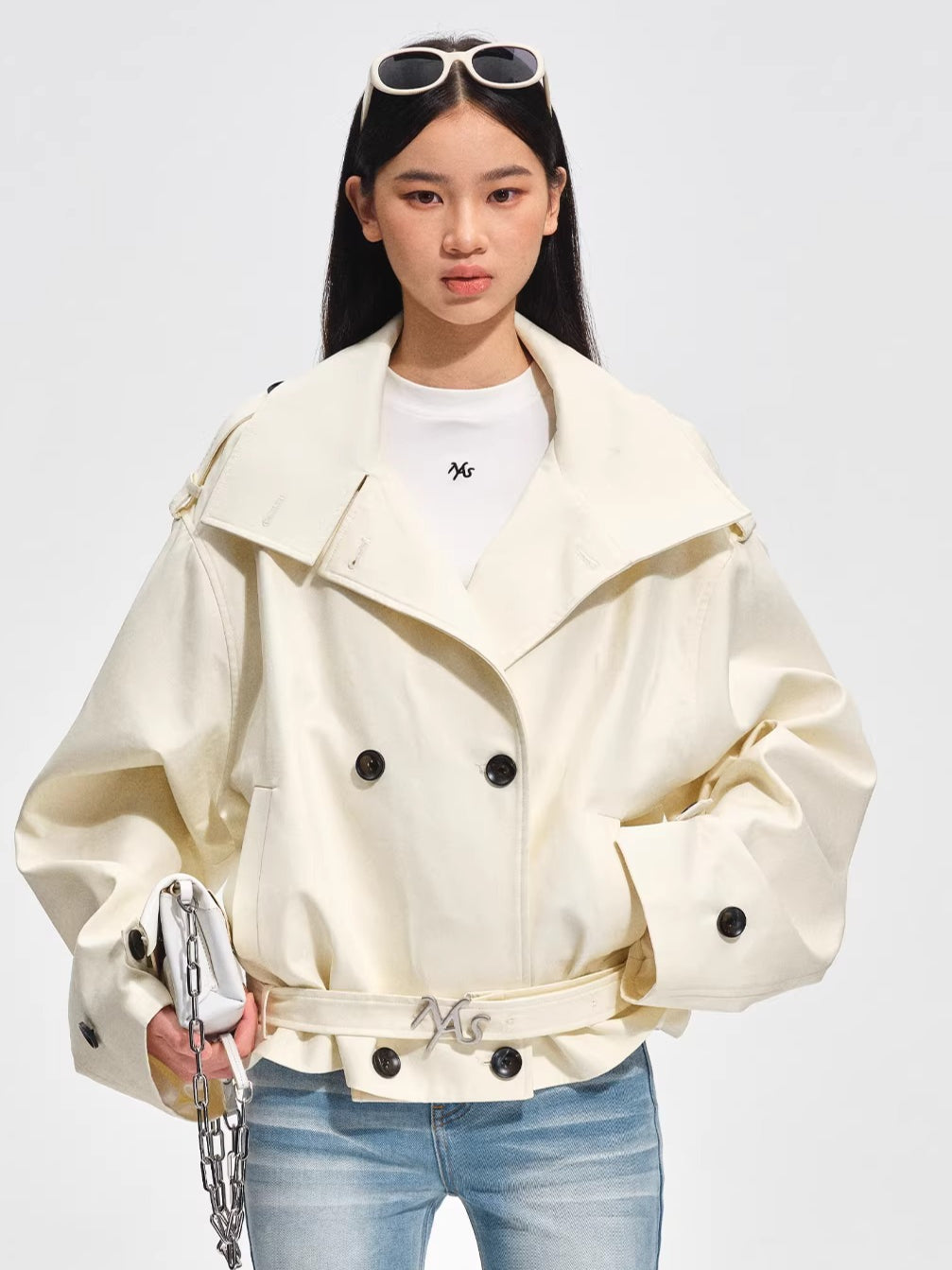 Washed Cotton-Tencel Moto-Style Short Jacket