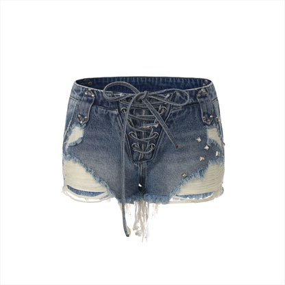 Vintage Distressed Punk Denim Shorts