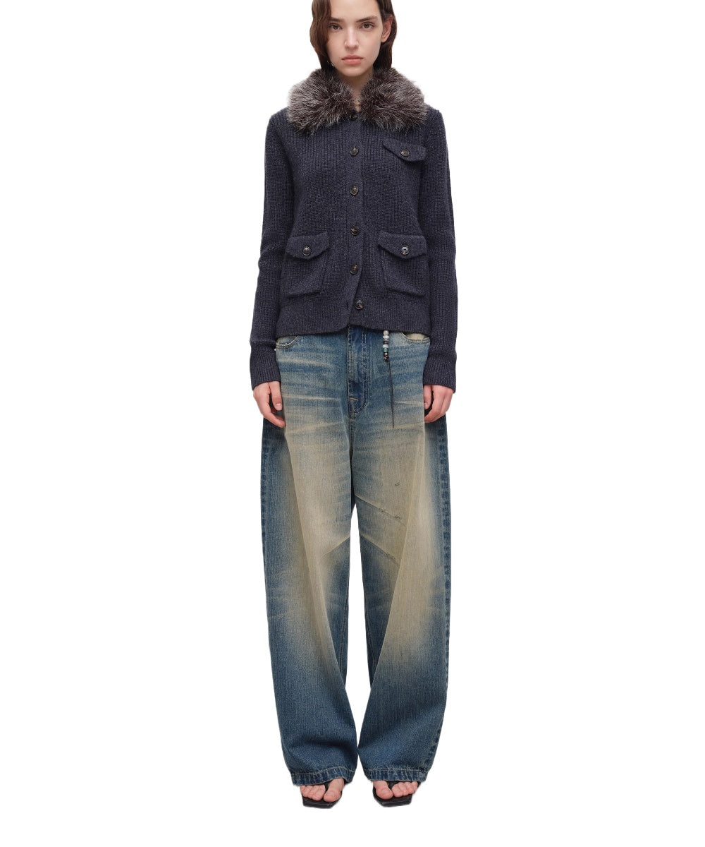 Vintage Tapered Wide-Leg Distressed Denim Pants