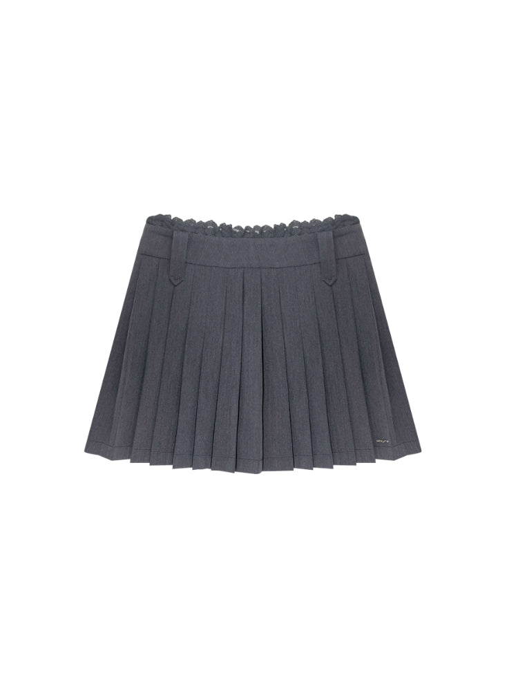 Gray Lace-Trimmed Pleated Suit Skirt