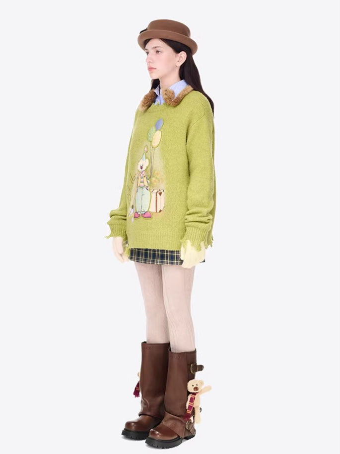 Illustrated Crewneck Knit Sweater