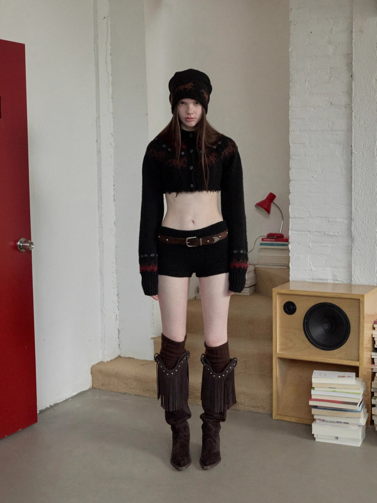 Vintage Camo Studded Horsehair Leather Belt