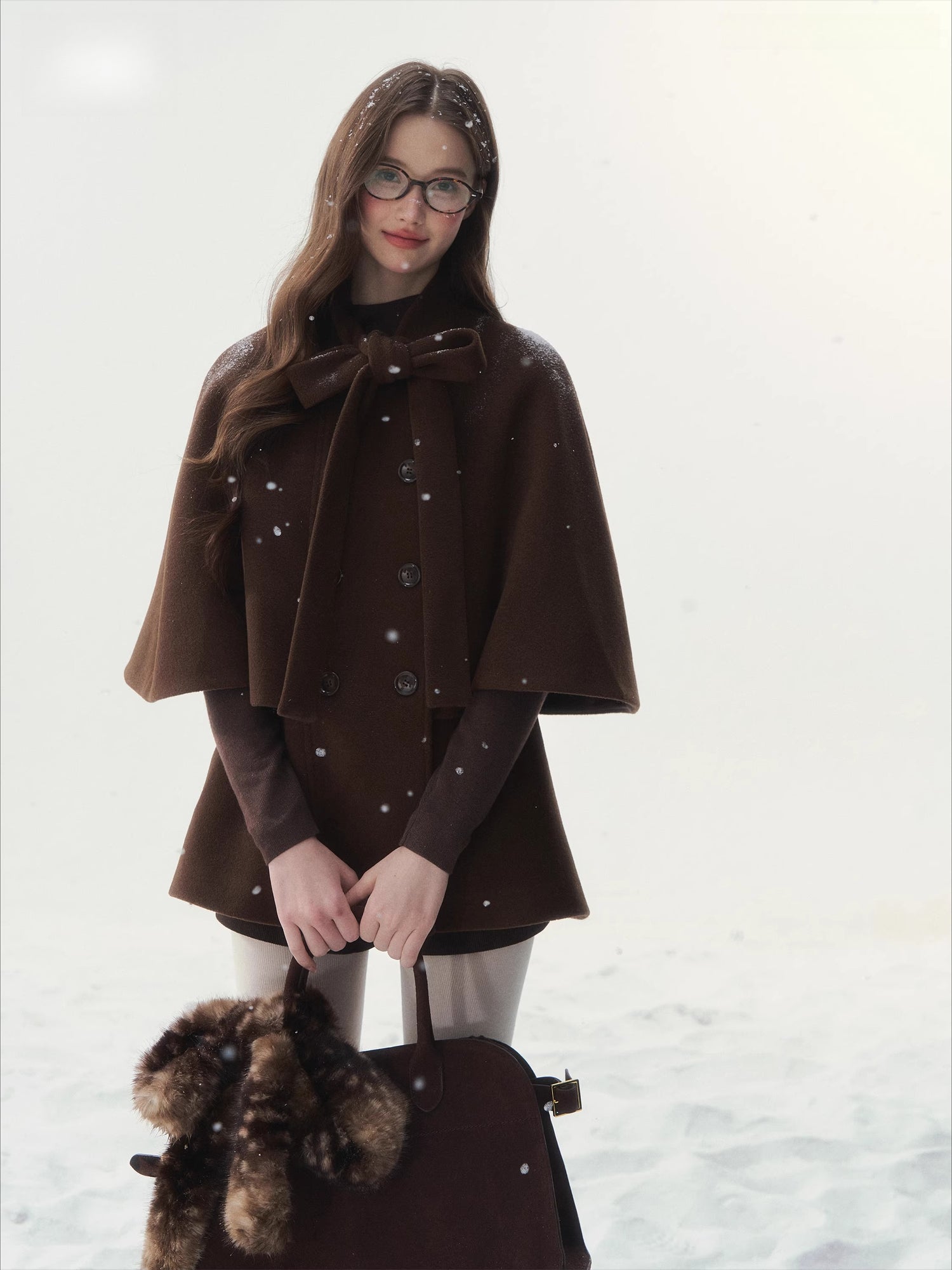 Double-Breasted Bow-Tie Cape Jacket