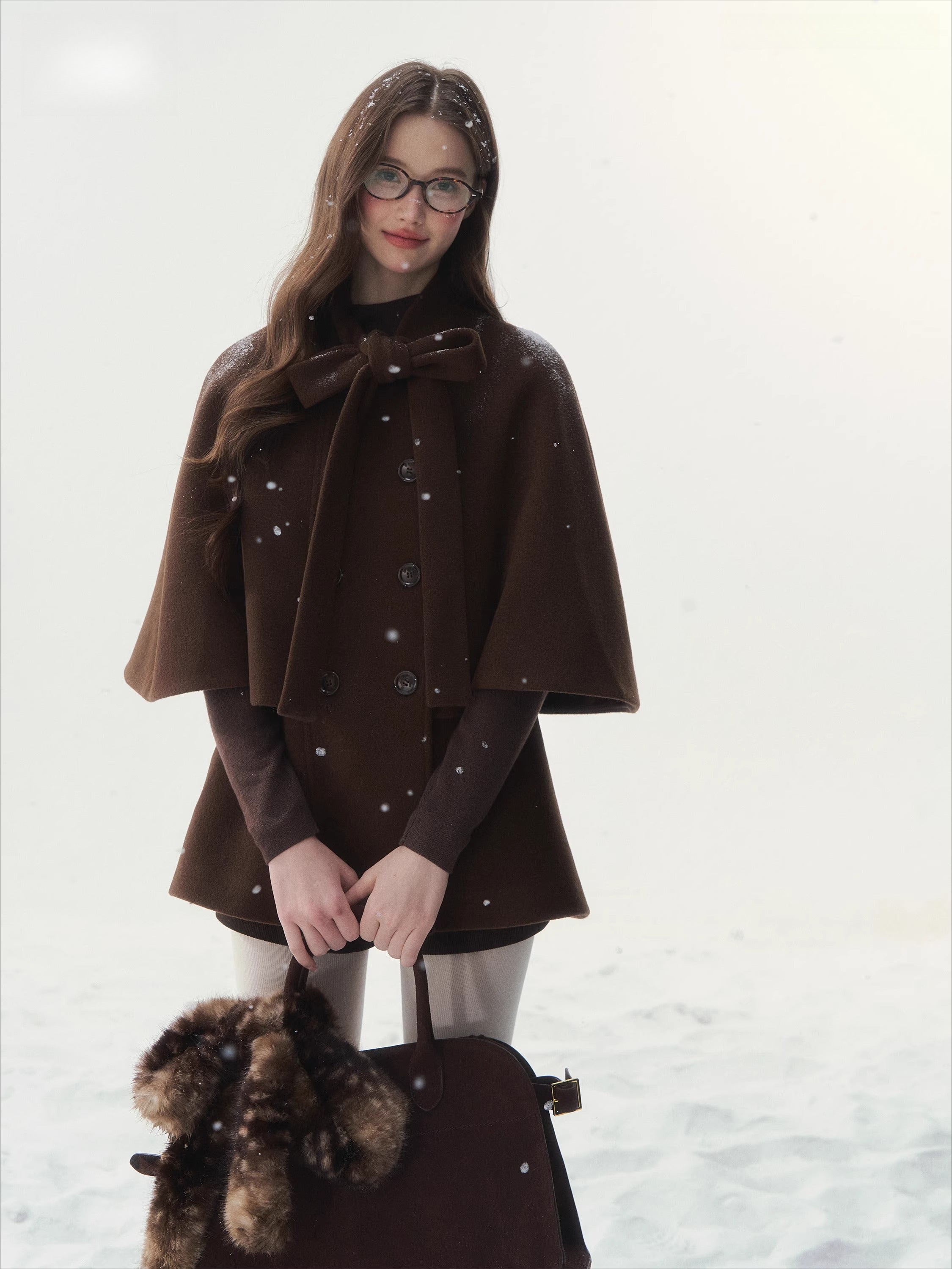 Double-Breasted Bow-Tie Cape Jacket