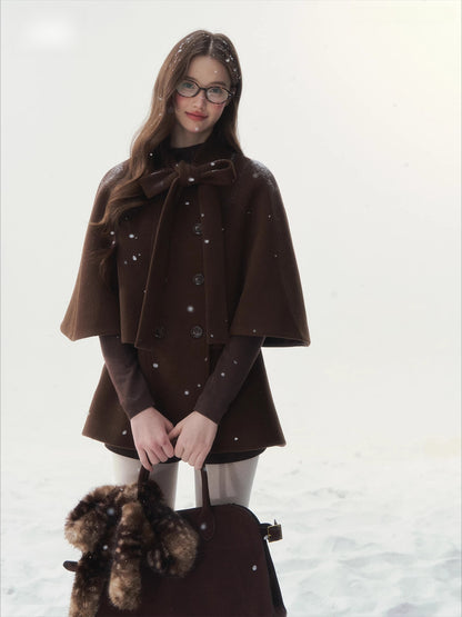 Double-Breasted Bow-Tie Cape Jacket