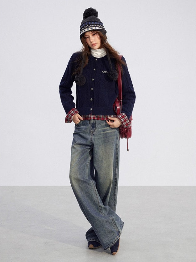 Plaid Patchwork Knit Cardigan