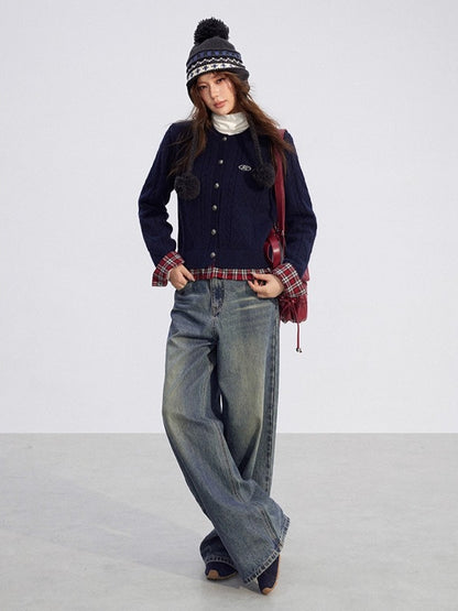 Plaid Patchwork Knit Cardigan