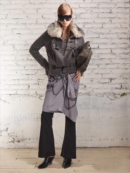 100% Wool Retro Cable-Knit Horn Button Jacket