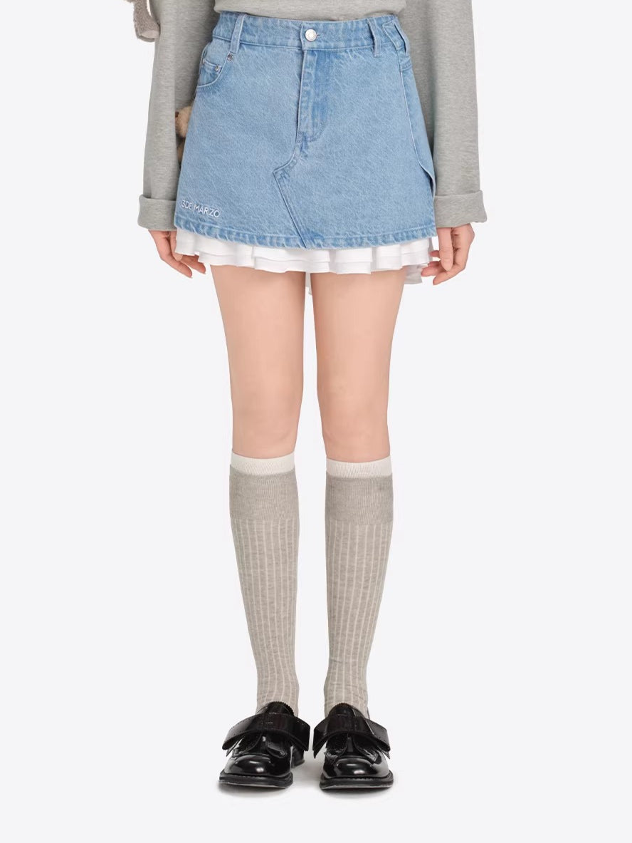 Multi-Way Patchwork Denim Mini Skirt