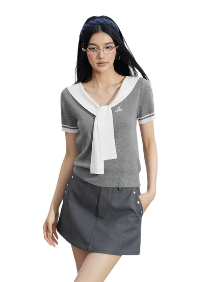 Lyocell Soft-Touch Layered Scarf Knit Top