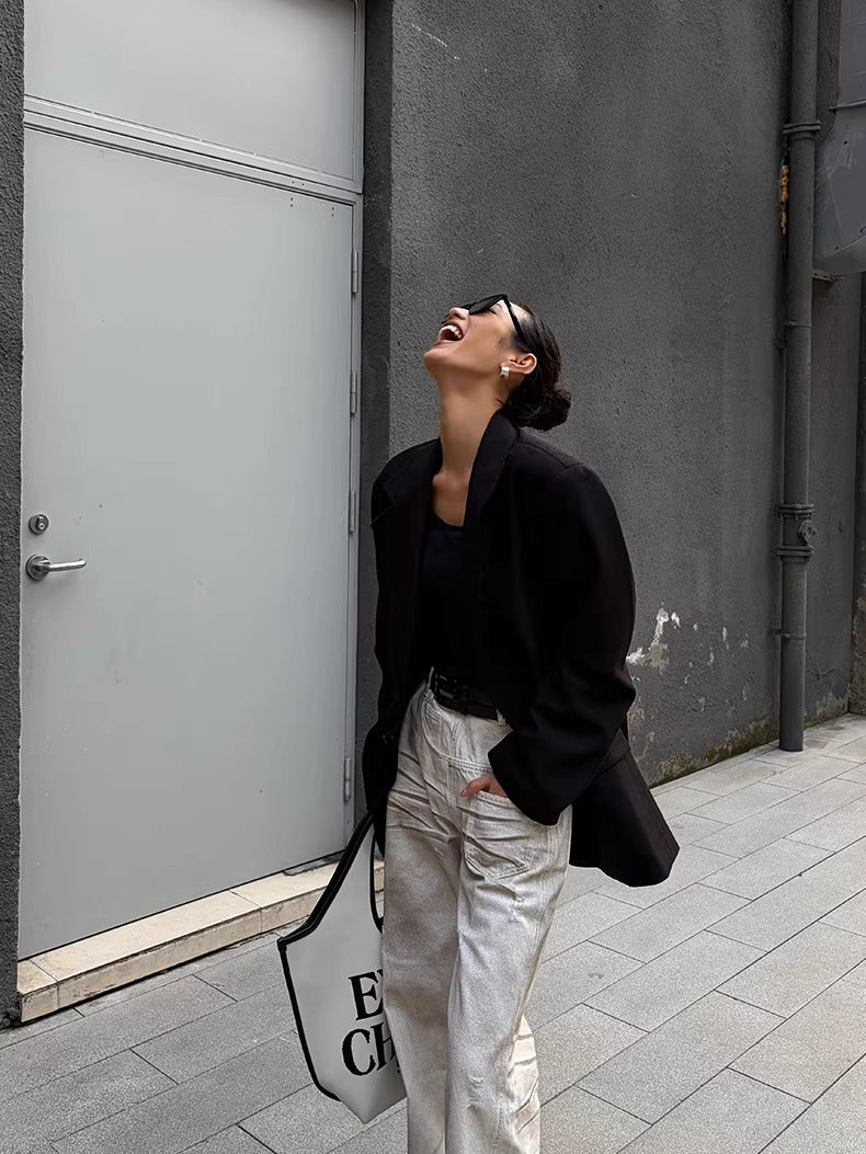 Vintage Washed Fringe-Edge Casual Blazer