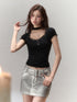 Choker Collar Rhinestone Knit T-Shirt - CHINASQUAD