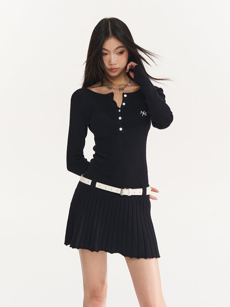 Cable Knit Backless Pleated Mini Dress