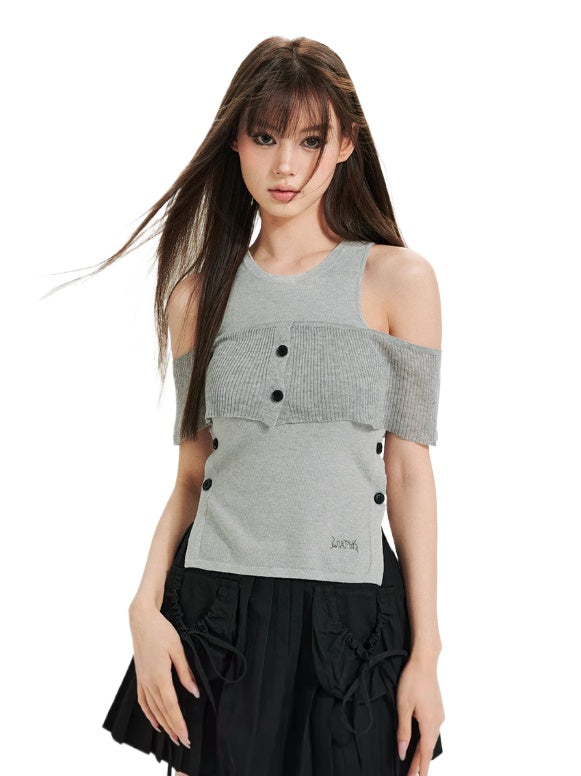 Black &amp; Grey Cut-out Tank Top - CHINASQUAD