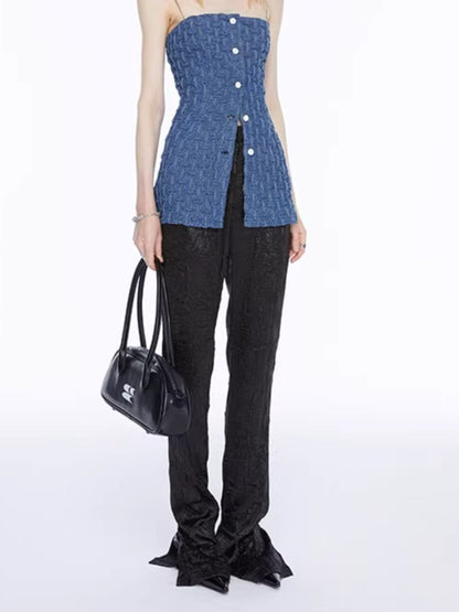 Vintage Ruched Denim Bandeau Camisole