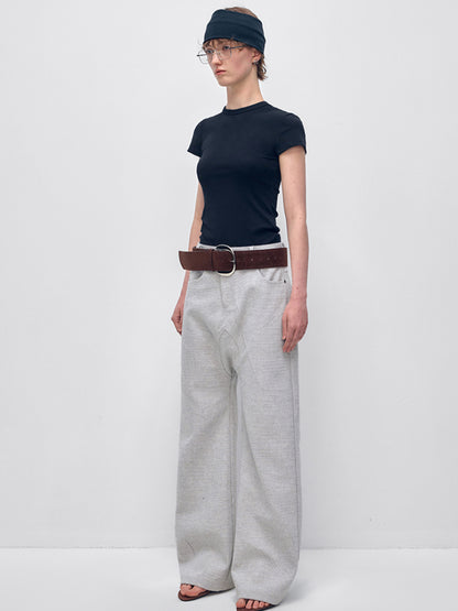 Gray Twill Low-Crotch Straight Leg Suit Pants