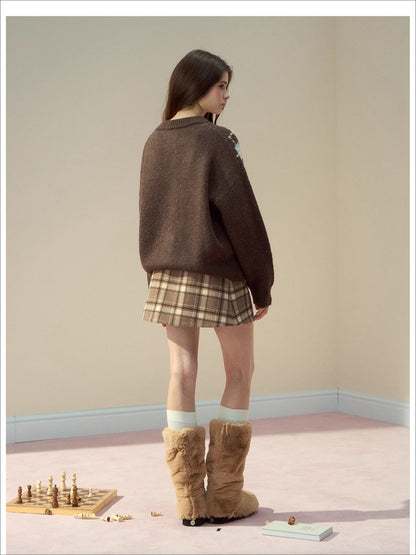 Bow-Knot Fair Isle Toggle Knit Cardigan