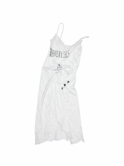 Letter-printed Spliced Lace Camisole Dress