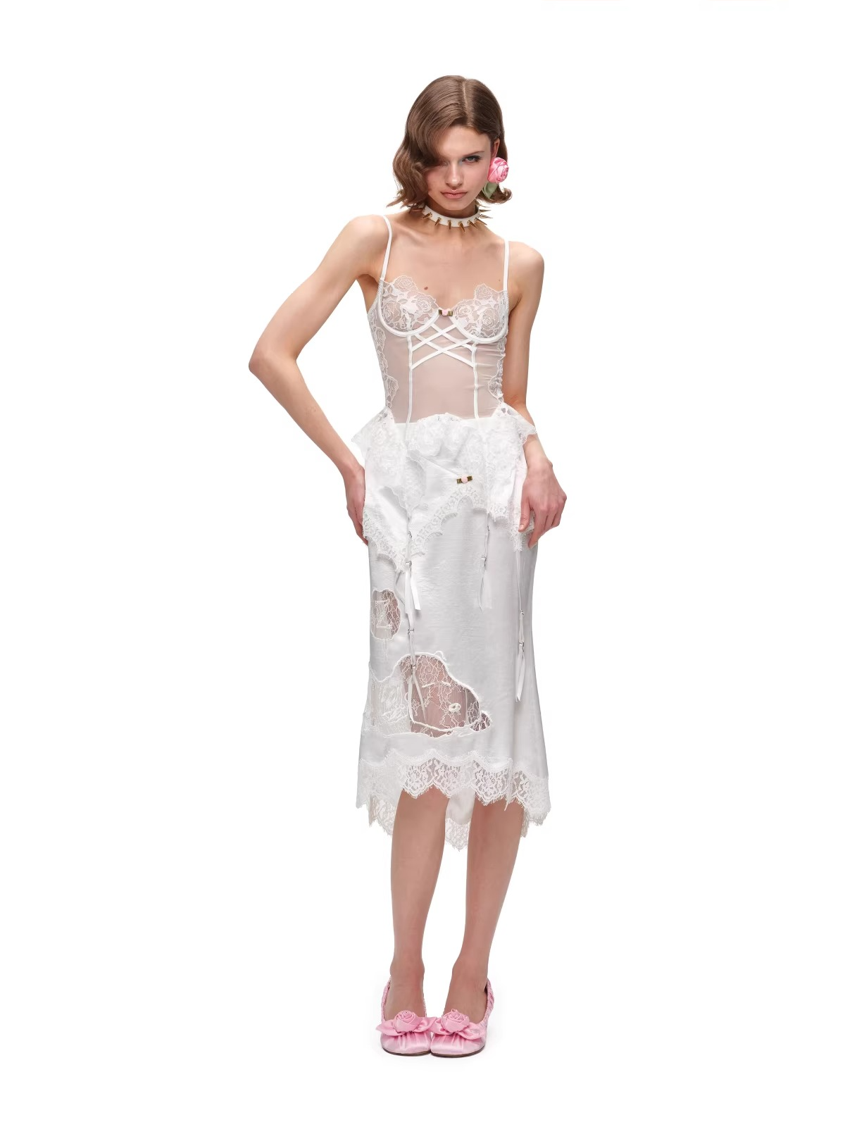Sheer Lace Corset Suspender Camisole Black / S