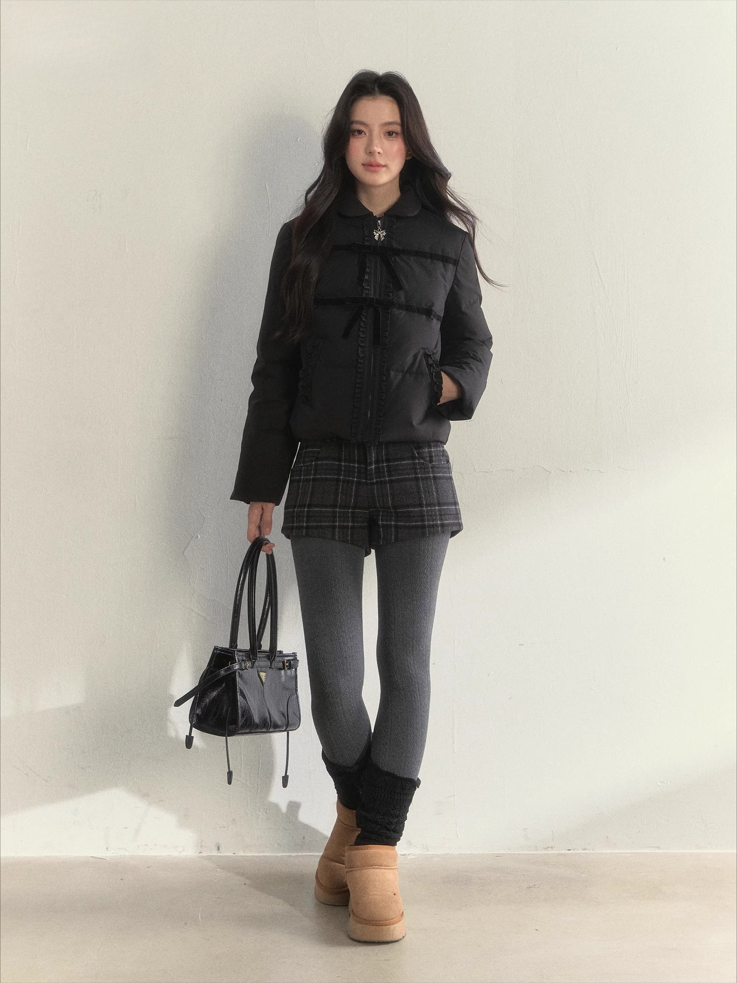 Velvet Bow Trim Down Jacket