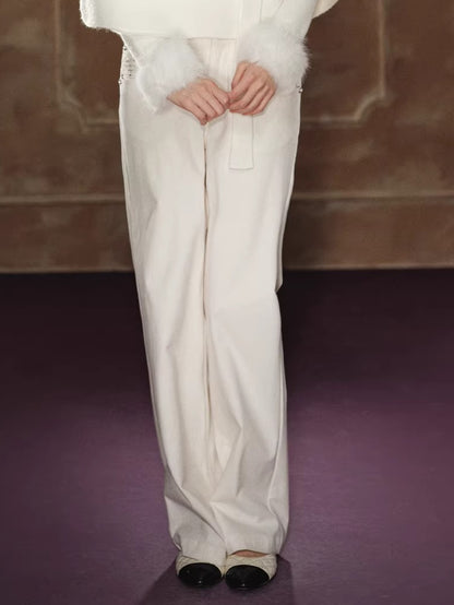 Stud-Detail Straight-Leg Flared Wide Pants