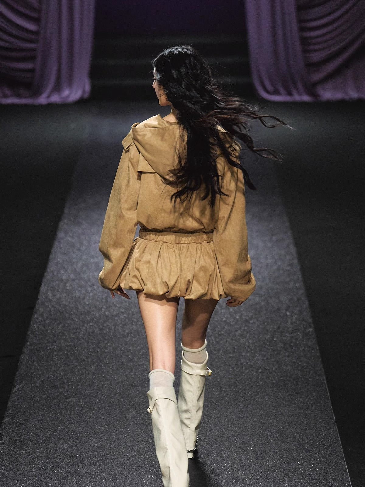 Studded Suede Hooded Trench Coat