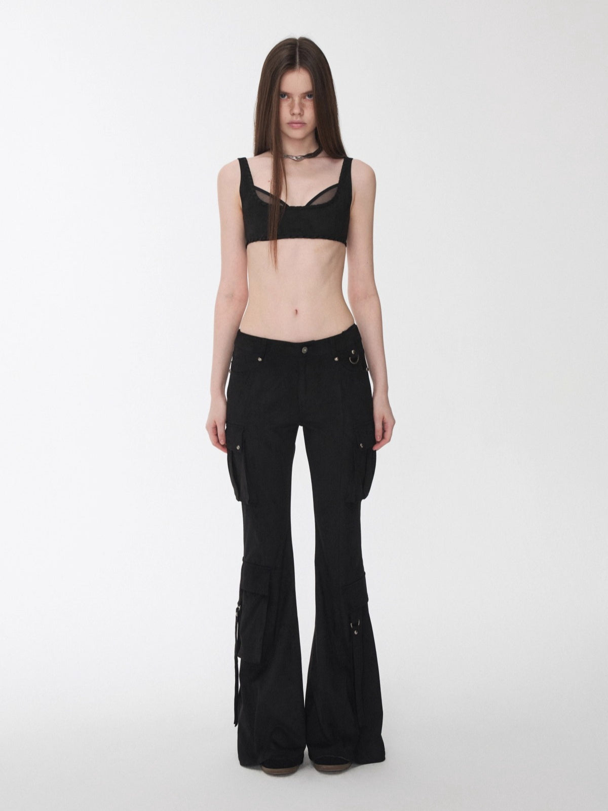 Studded Pocket Flared Utility Pants