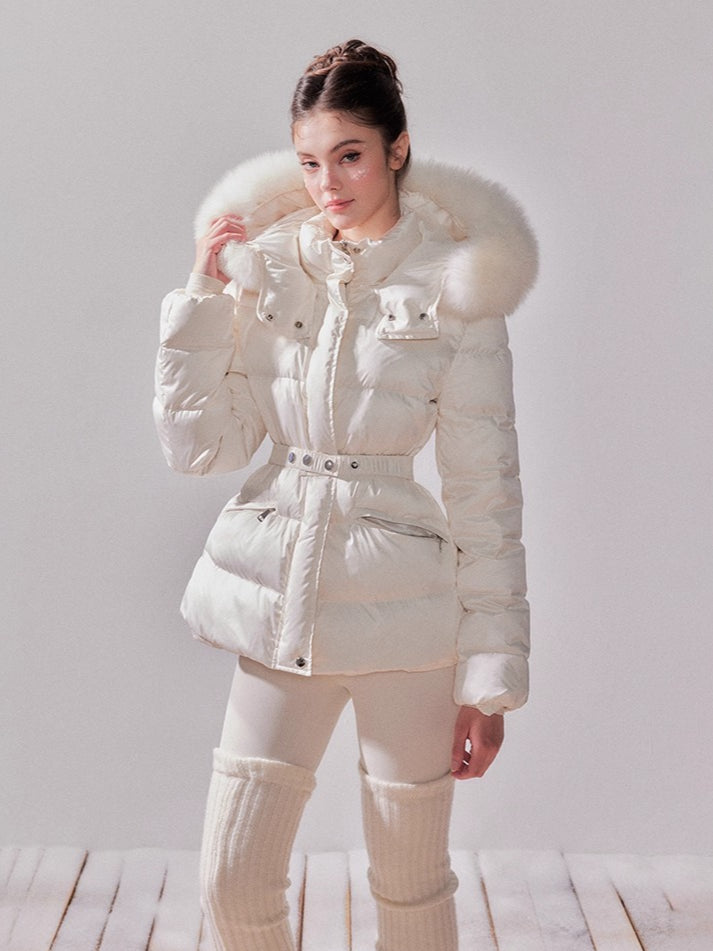 Snow Velvet Fox Fur Hooded Down Jacket