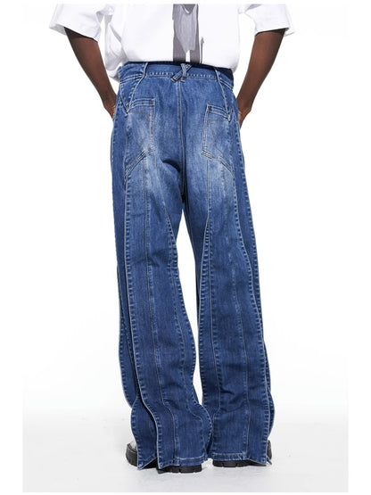 3D Cut Washed Denim Relaxed Jeans