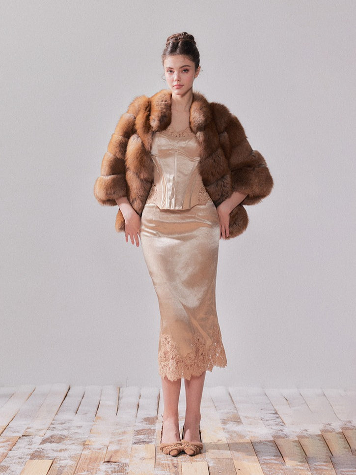 Gilded Amber Saga Fox Fur Short Coat