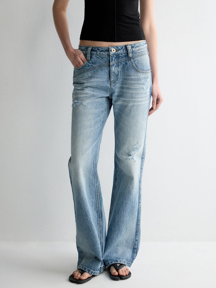 Irregular Pocket Wide-Leg Denim Pants