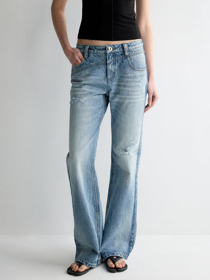 Irregular Pocket Wide-Leg Denim Pants