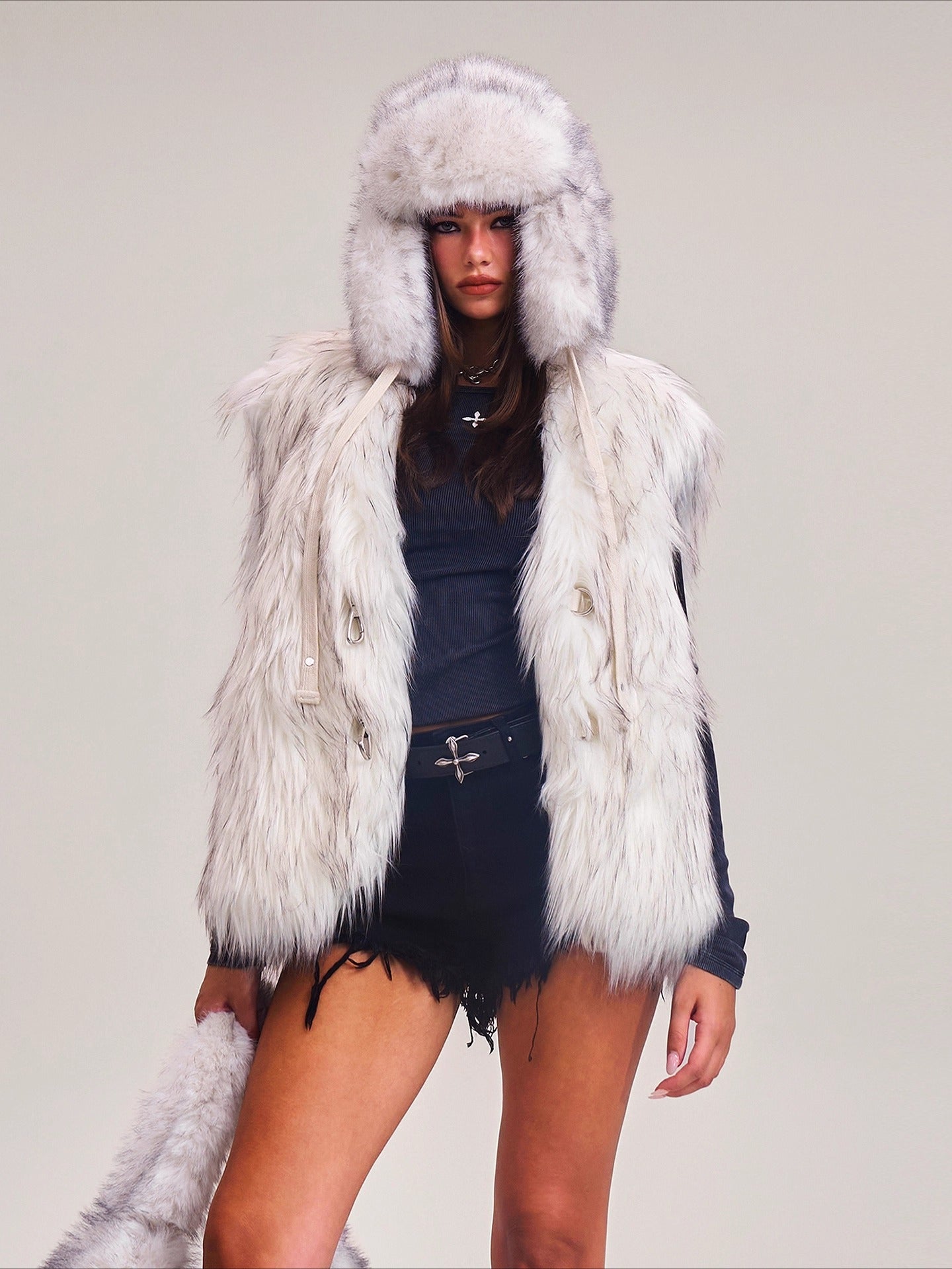 Cross Relic Oversized Faux Fur Vest