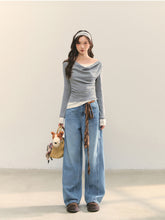 Dangle Collar Fake Two-Piece Color-Blocked Blouse - CHINASQUAD