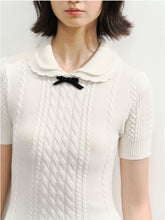 Contrast Collar Knit Pleated Dress - CHINASQUAD