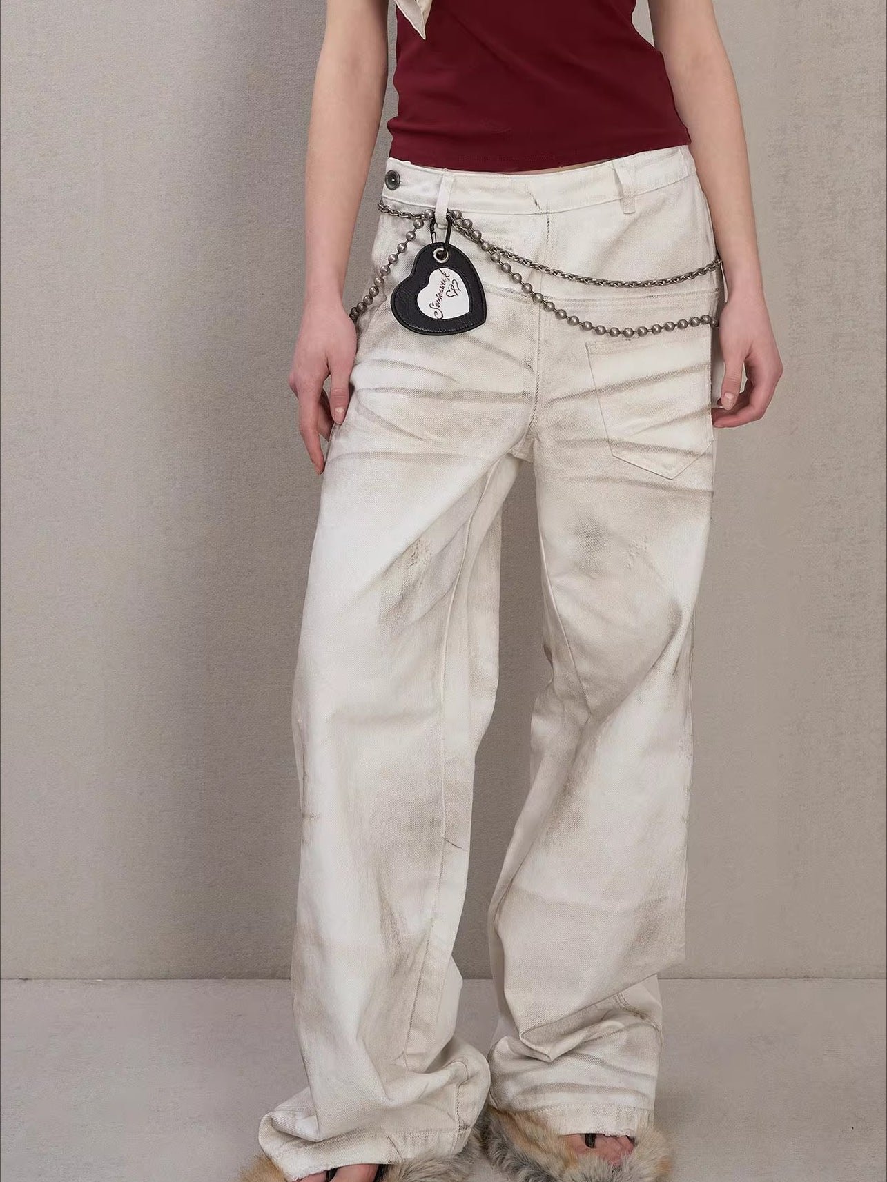 Side-Placket White Denim Jeans