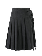 Dark Grey Tie-Waist Pleated Midi Skirt - CHINASQUAD