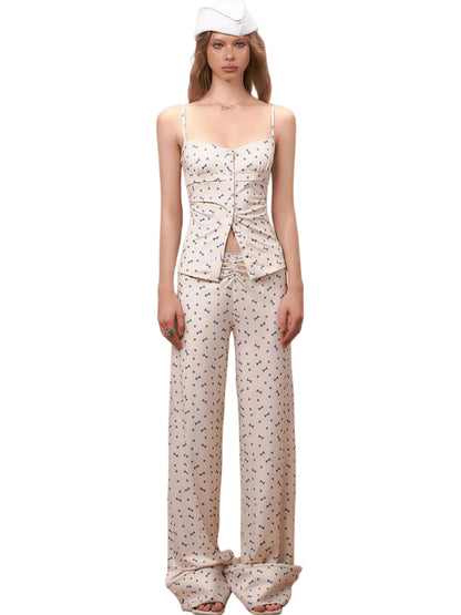 Printed Strapless Camisole Top &amp; Straight-Leg Pants Set