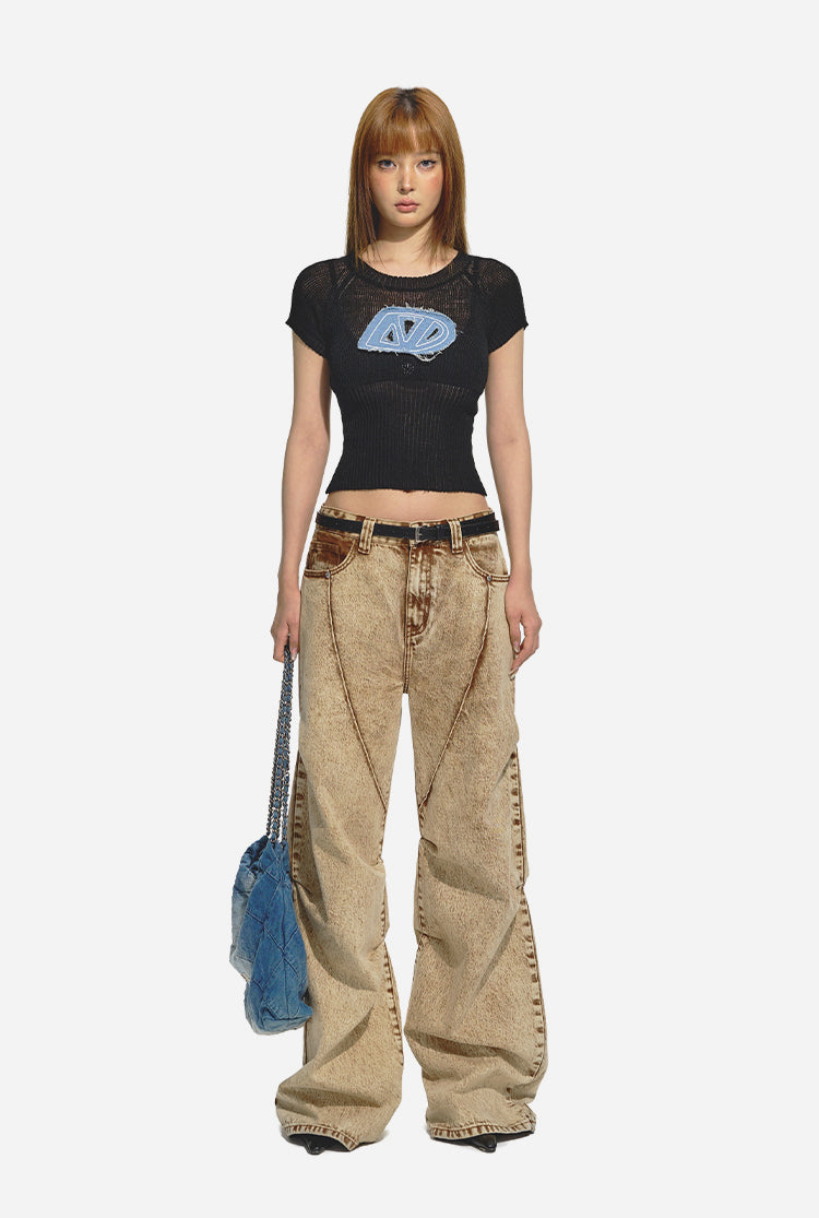 Brown Retro Loose-fit Wide-leg Jeans - CHINASQUAD